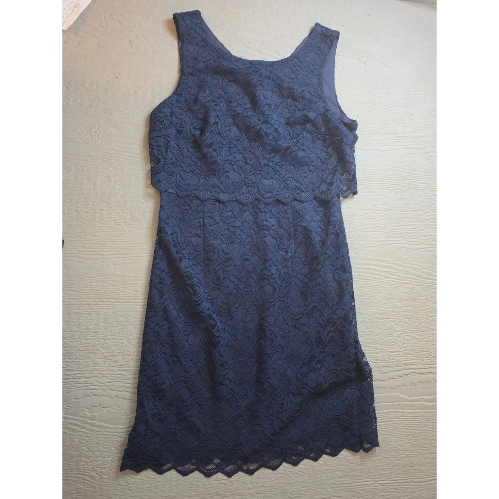 Ivanka Trump Navy‎ Blue Lace Popover Sheath Dress Sleeveless Size 6